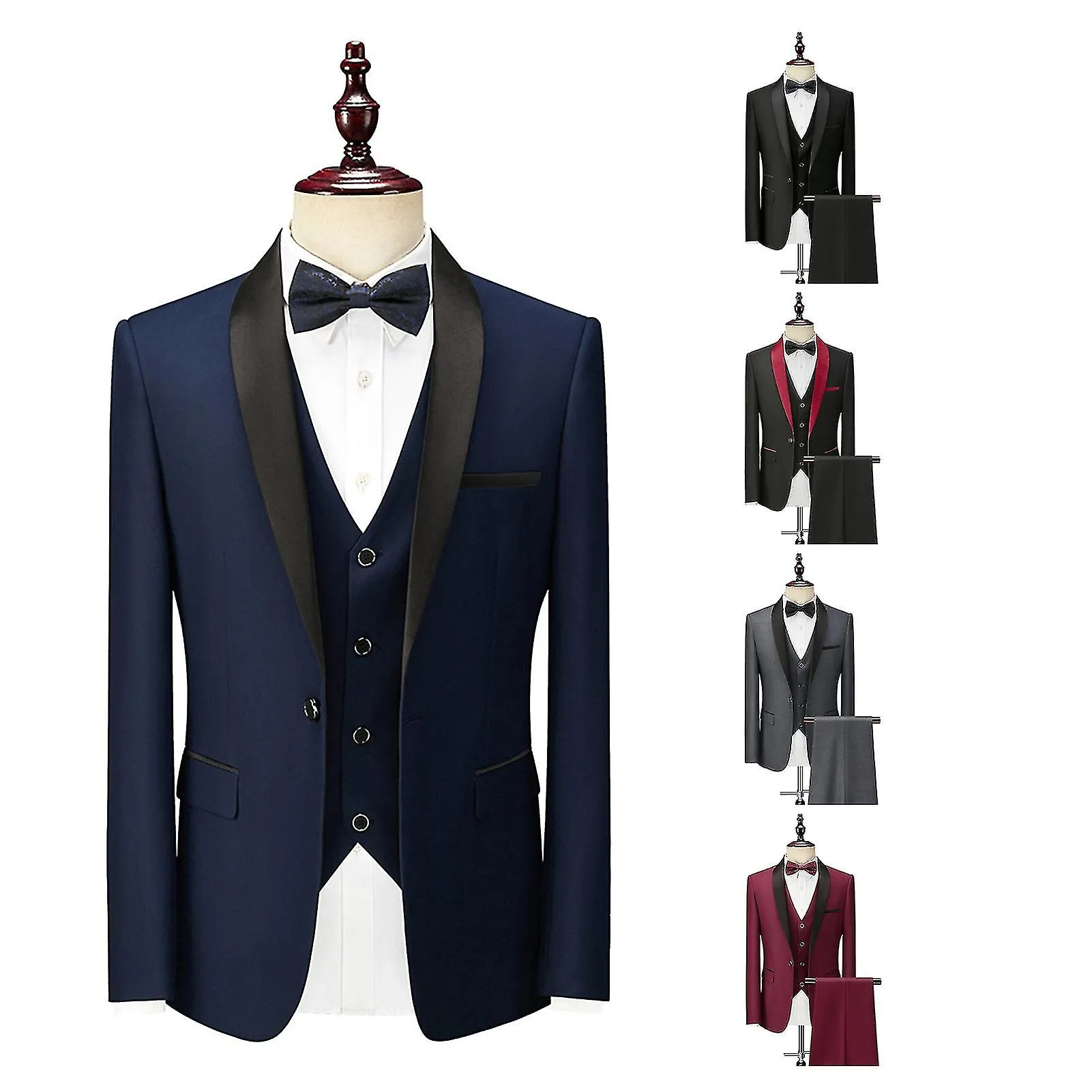 1 Set Groom Suit Shoulder Pad Single-breasted Wedding Blazer Vest Pantalones