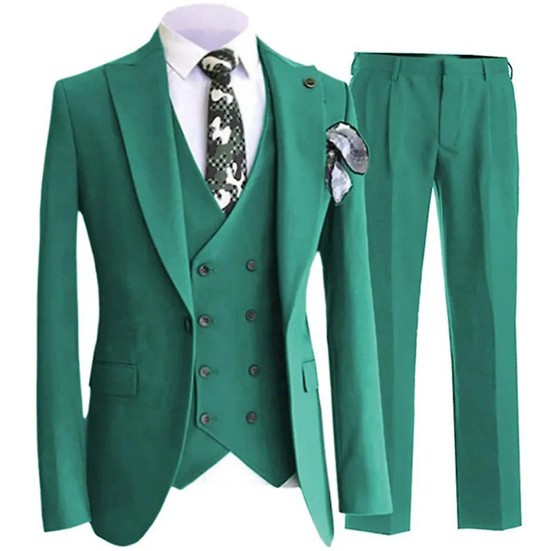 3 Pcs Set Suits Vest Pants / Fashion New Men Casual Boutique Business Pure Color Groom Wedding Hosting Suit Double Breasted Vest