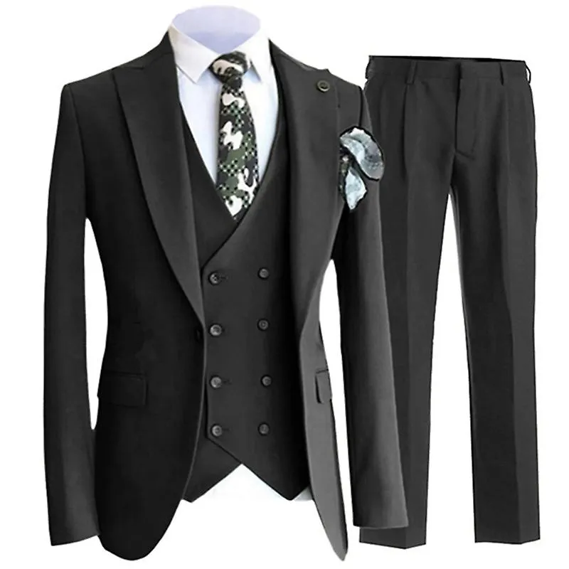 3 Pcs Set Suits Vest Pants / Fashion New Men Casual Boutique Business Pure Color Groom Wedding Hosting Suit Double Breasted Vest