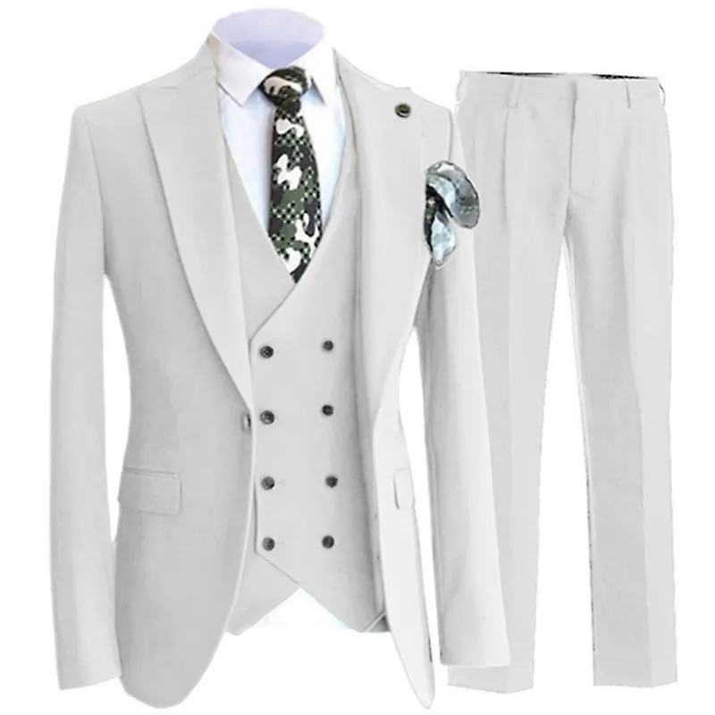 3 Pcs Set Suits Vest Pants / Fashion New Men Casual Boutique Business Pure Color Groom Wedding Hosting Suit Double Breasted Vest