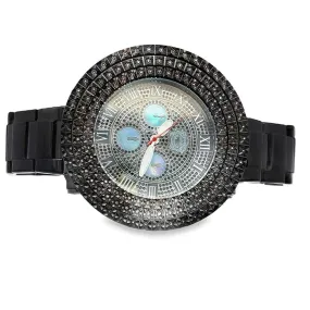 60MM Black Techno Link 1.35cttw Real Diamond Watch