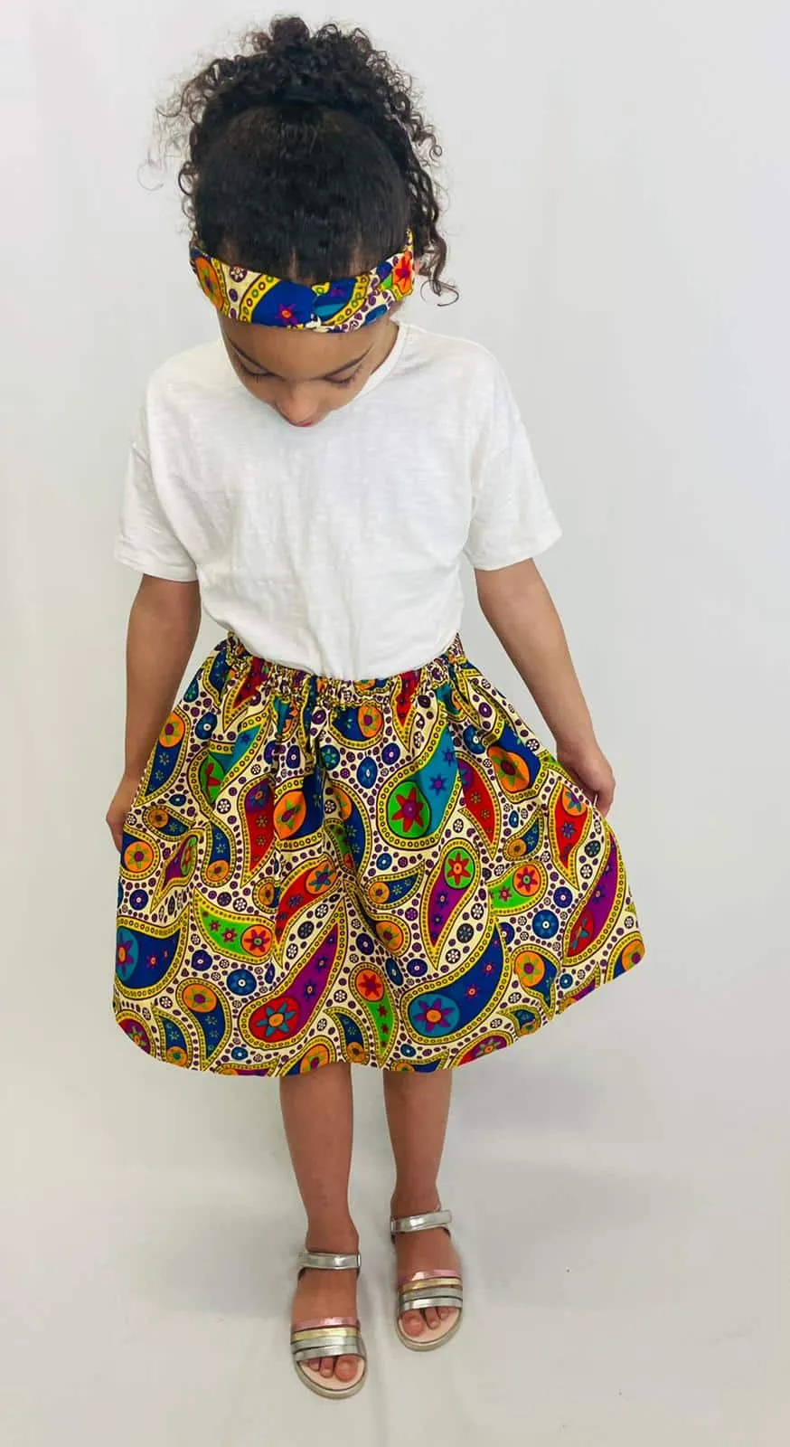 Abstract Multi Ankara Kids Headband & Skirt Set - African Clothing Store | JT Aphrique