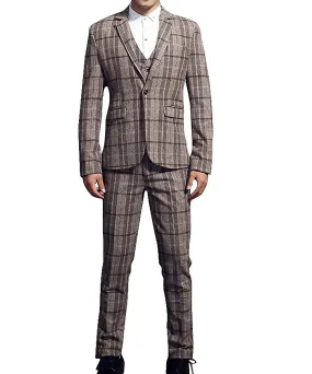 Allthemen Hombres 3-Piece Wedding Thick Plaid Slim Blazer & Pants & Vest