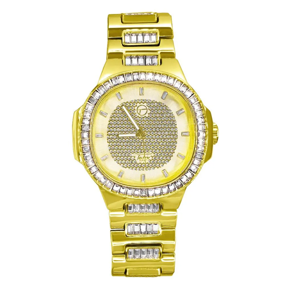 Baguette Modern Iced Out Bling Hip Hop Watch