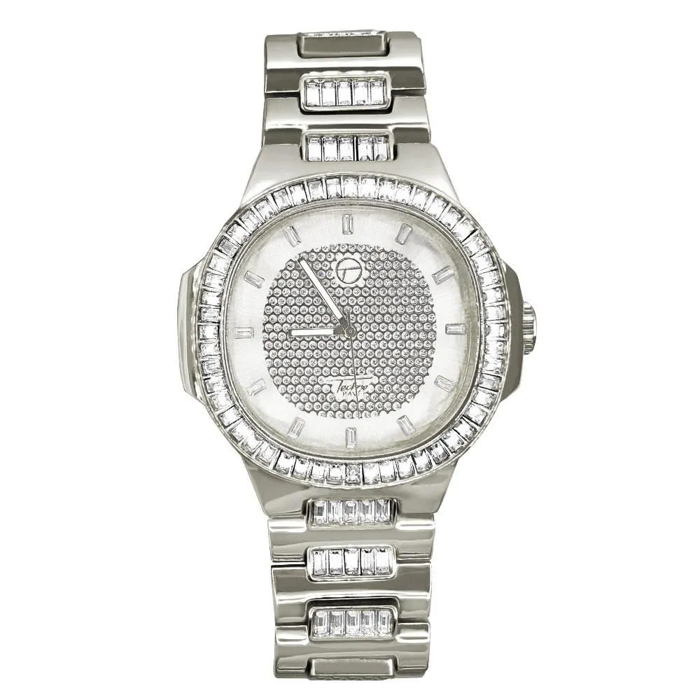 Baguette Modern Iced Out Bling Hip Hop Watch