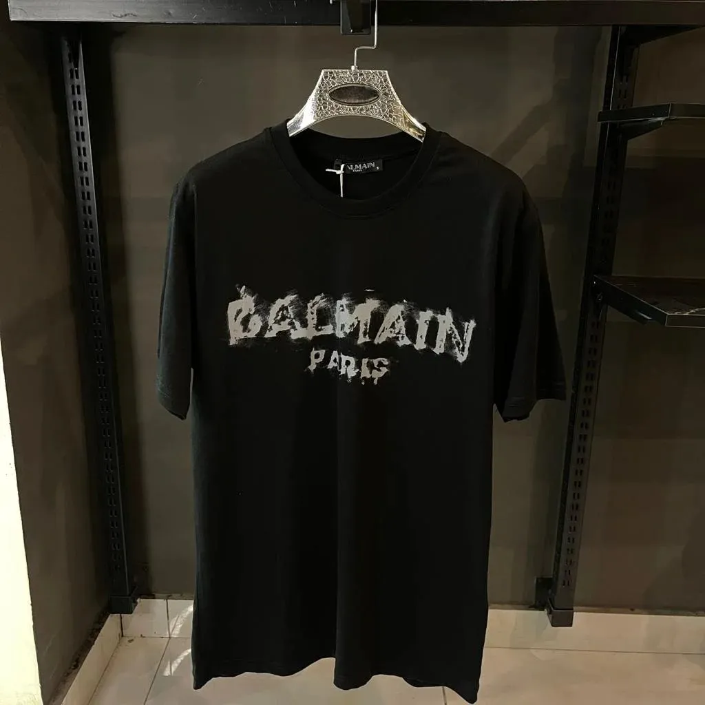 BALMAIN BLACK T-SHIRT CLOUD PRINT - The Nucleus Clothing