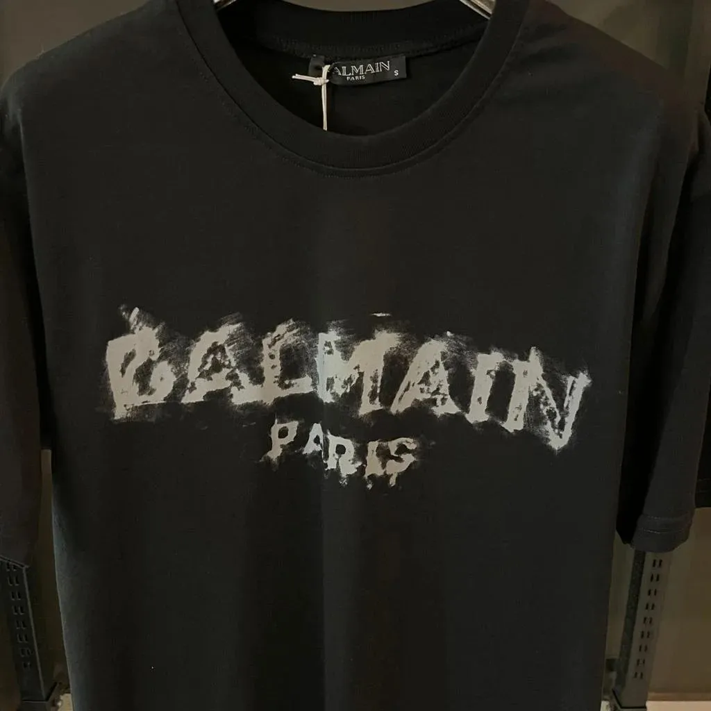 BALMAIN BLACK T-SHIRT CLOUD PRINT - The Nucleus Clothing