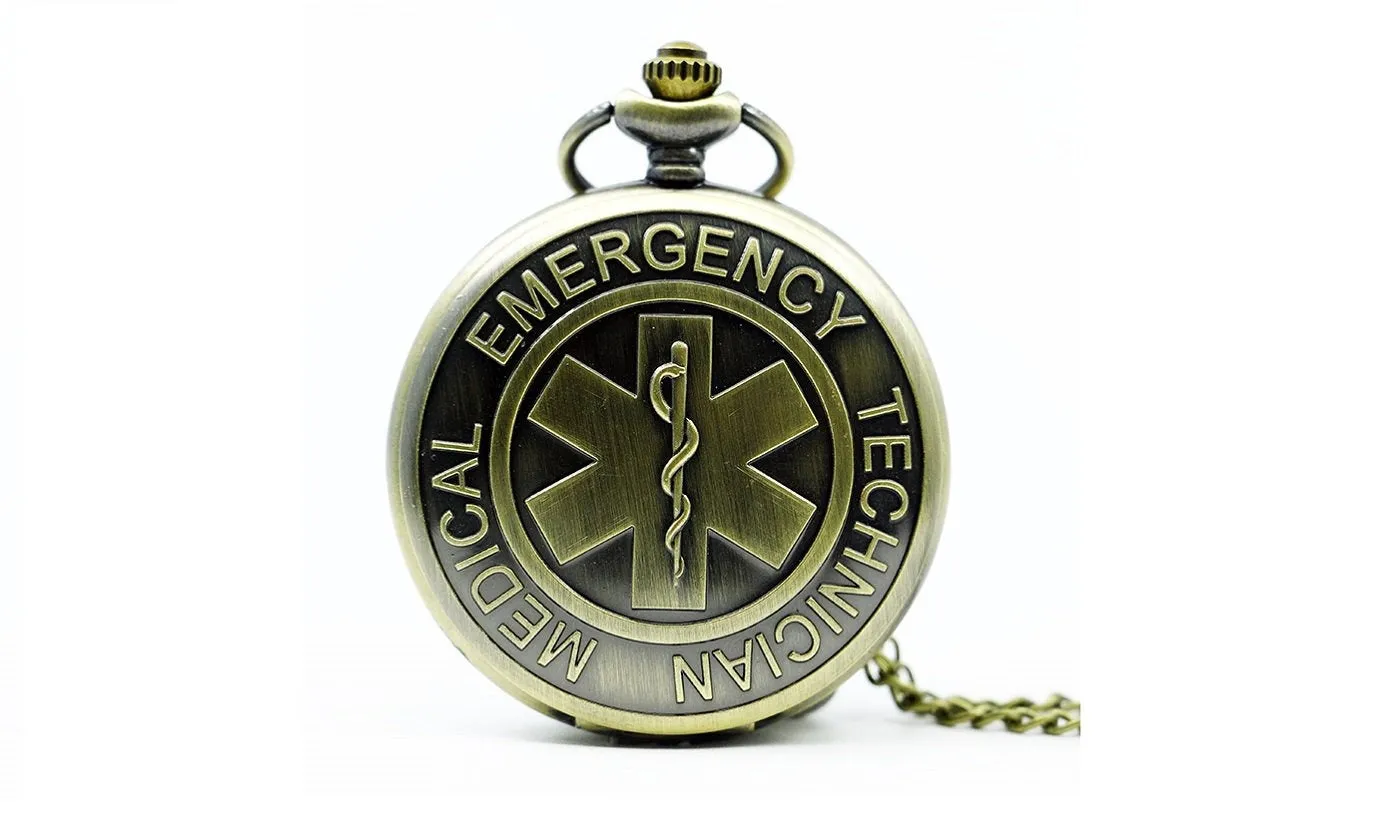 Bronze Technical Medical Emergency Quartz Pocket Watch Necklace