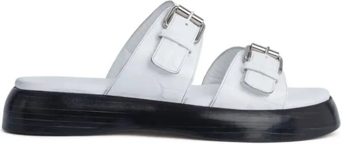 BY FAR Wyatt crocodile-effect sandals White