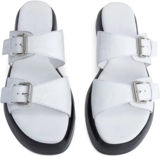 BY FAR Wyatt crocodile-effect sandals White