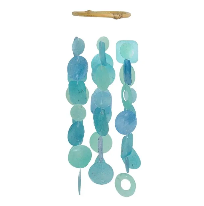 Capiz Shell Small Round Wind Chime - Blue & Turquoise