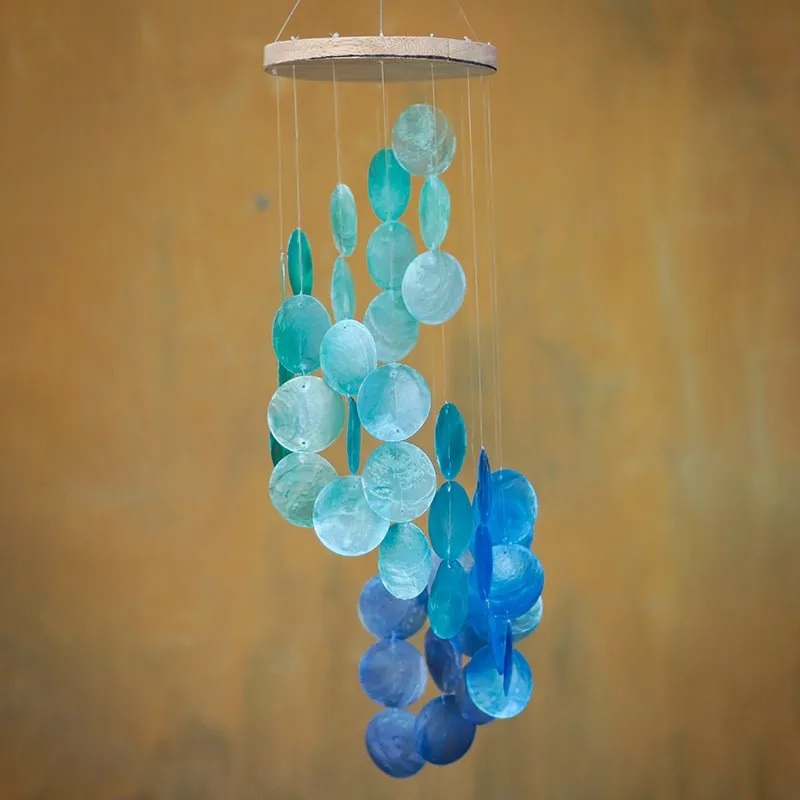 Capiz Shell Spiral Chime - Blue Water