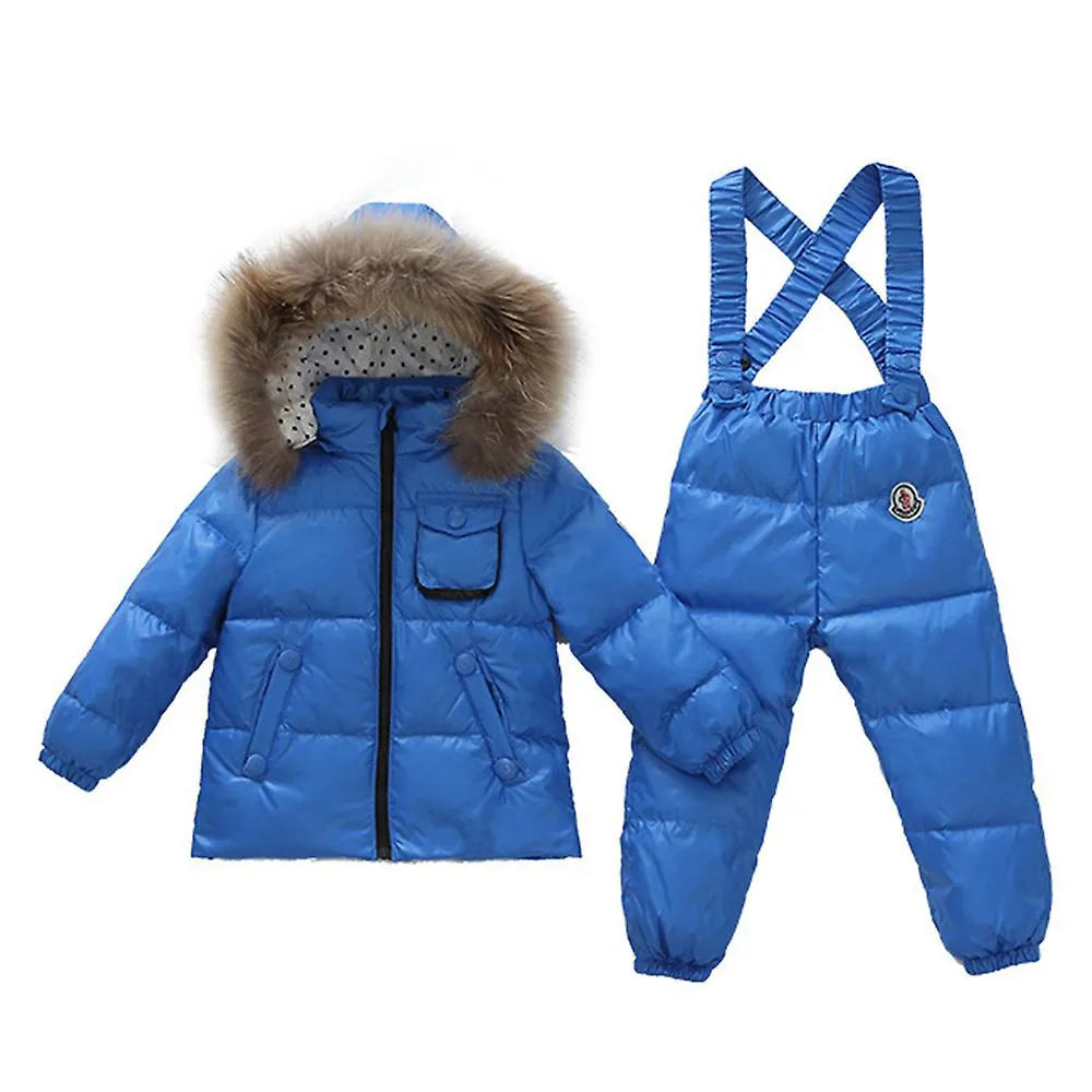 Child Thick Down Coat Racoon Fur Collar Warm Trousers