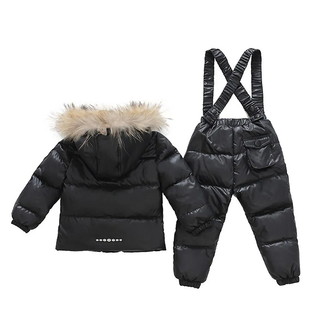 Child Thick Down Coat Racoon Fur Collar Warm Trousers