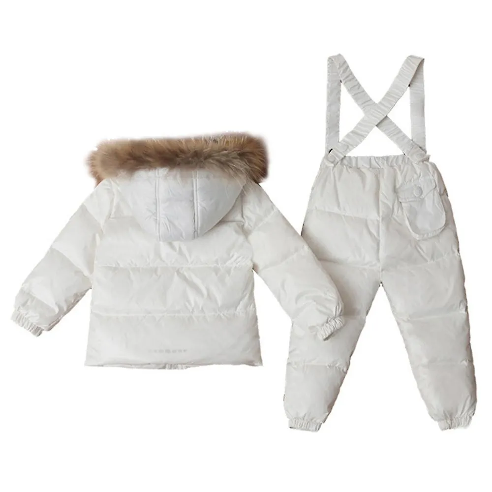 Child Thick Down Coat Racoon Fur Collar Warm Trousers