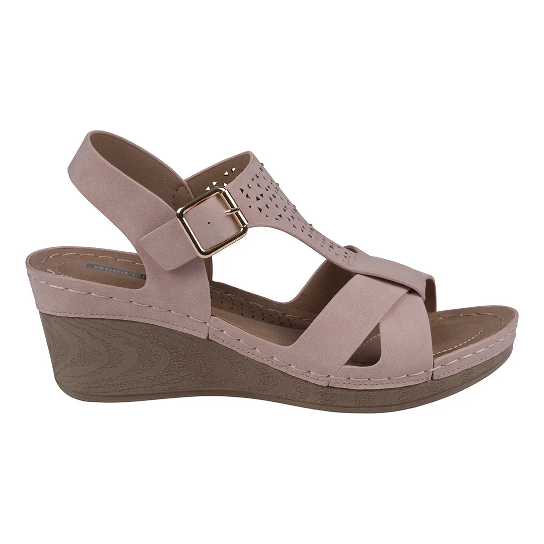 Cole Blush Embellished T-Stap Wedge Sandals