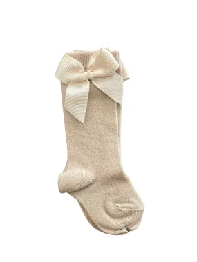 Condor brand high sock or tights, plain knit with bow. Color 304 linen