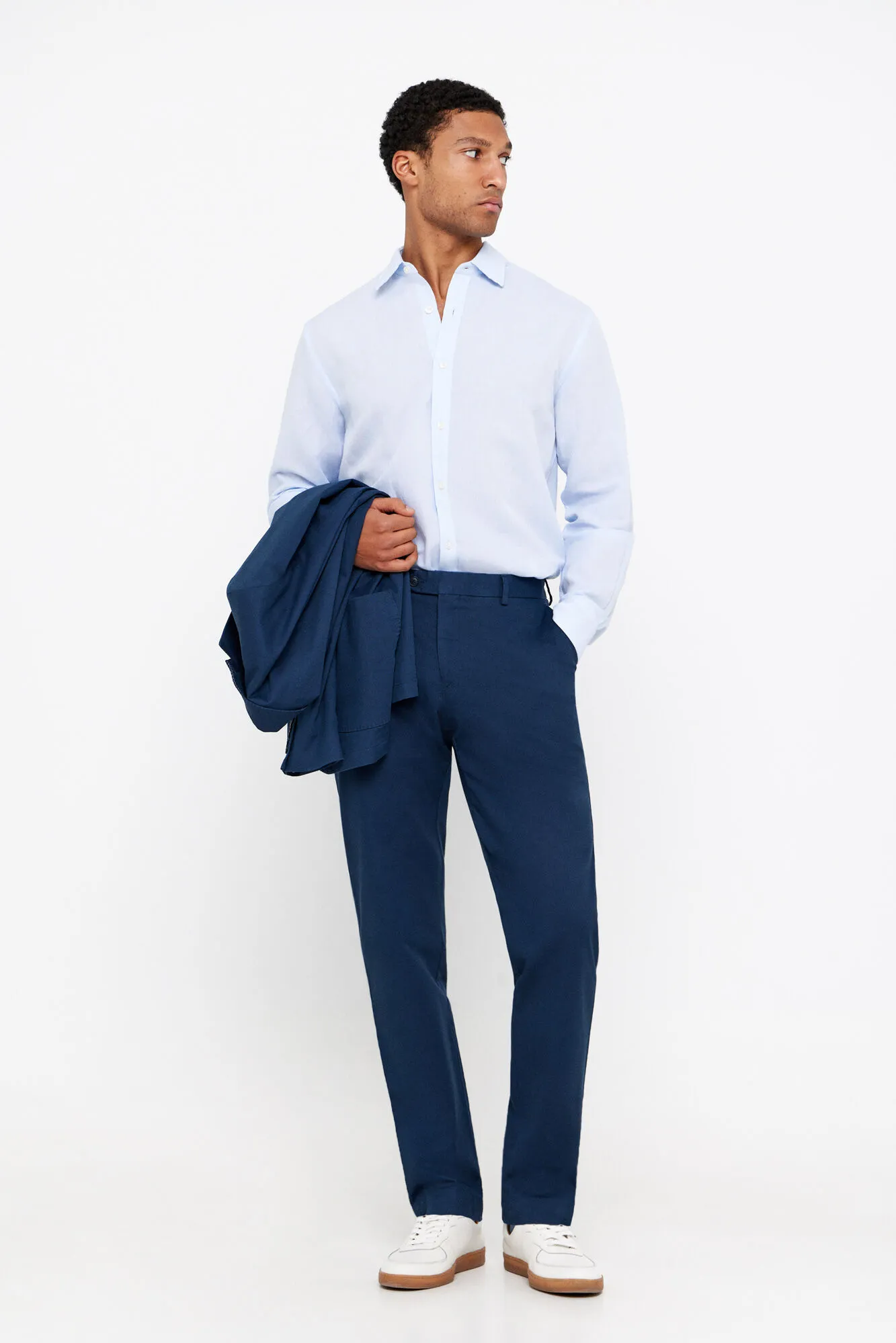 Cotton/linen slim fit trousers