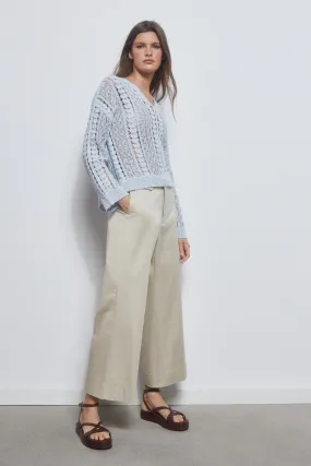 Cropped wide leg poplin trousers