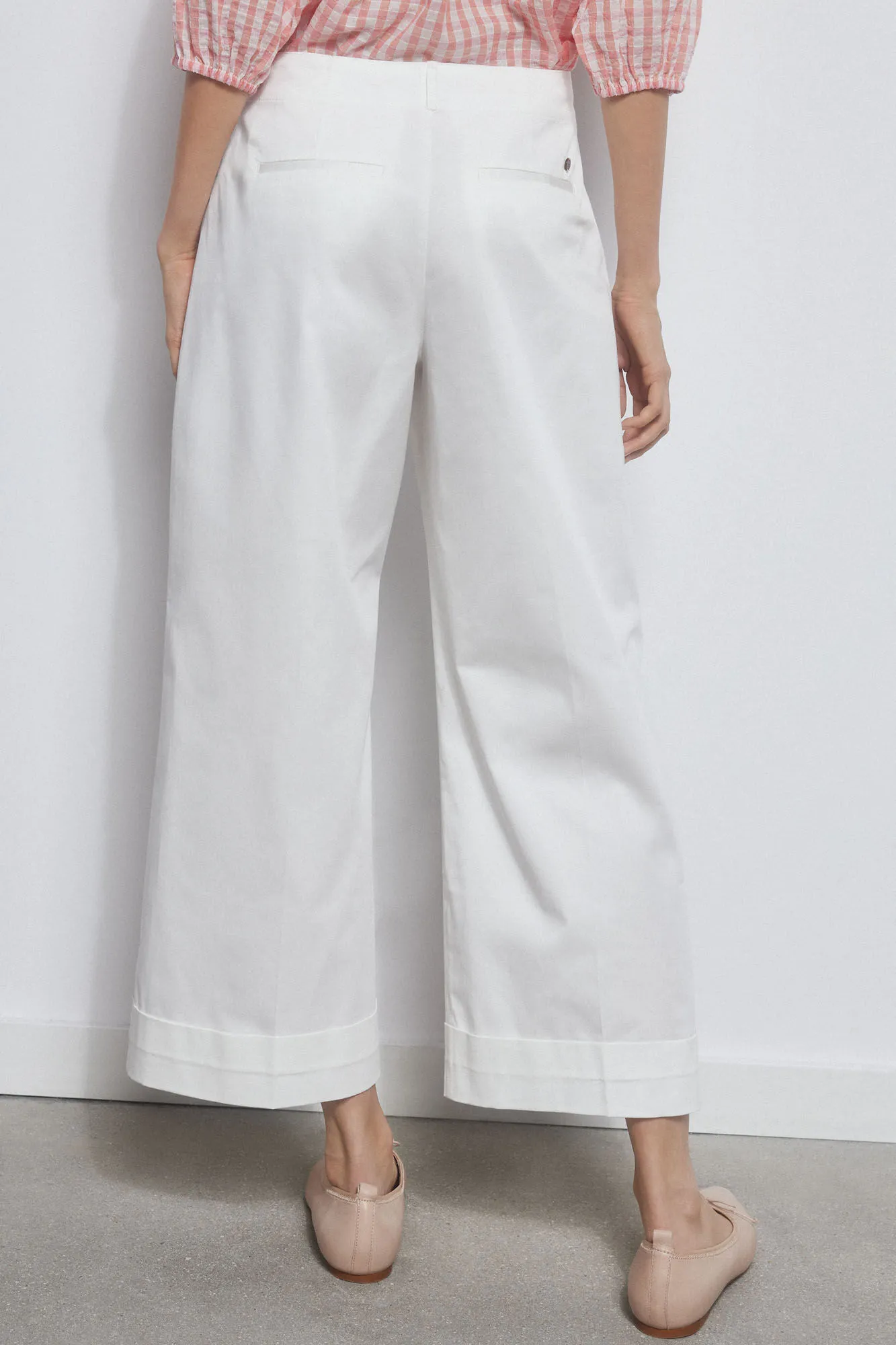 Cropped wide leg poplin trousers