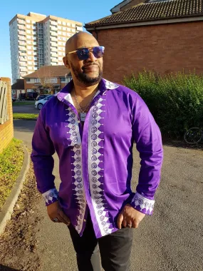 Dejen Purple and White Swirl African Embroidery Shirt - African Clothing Store | JT Aphrique