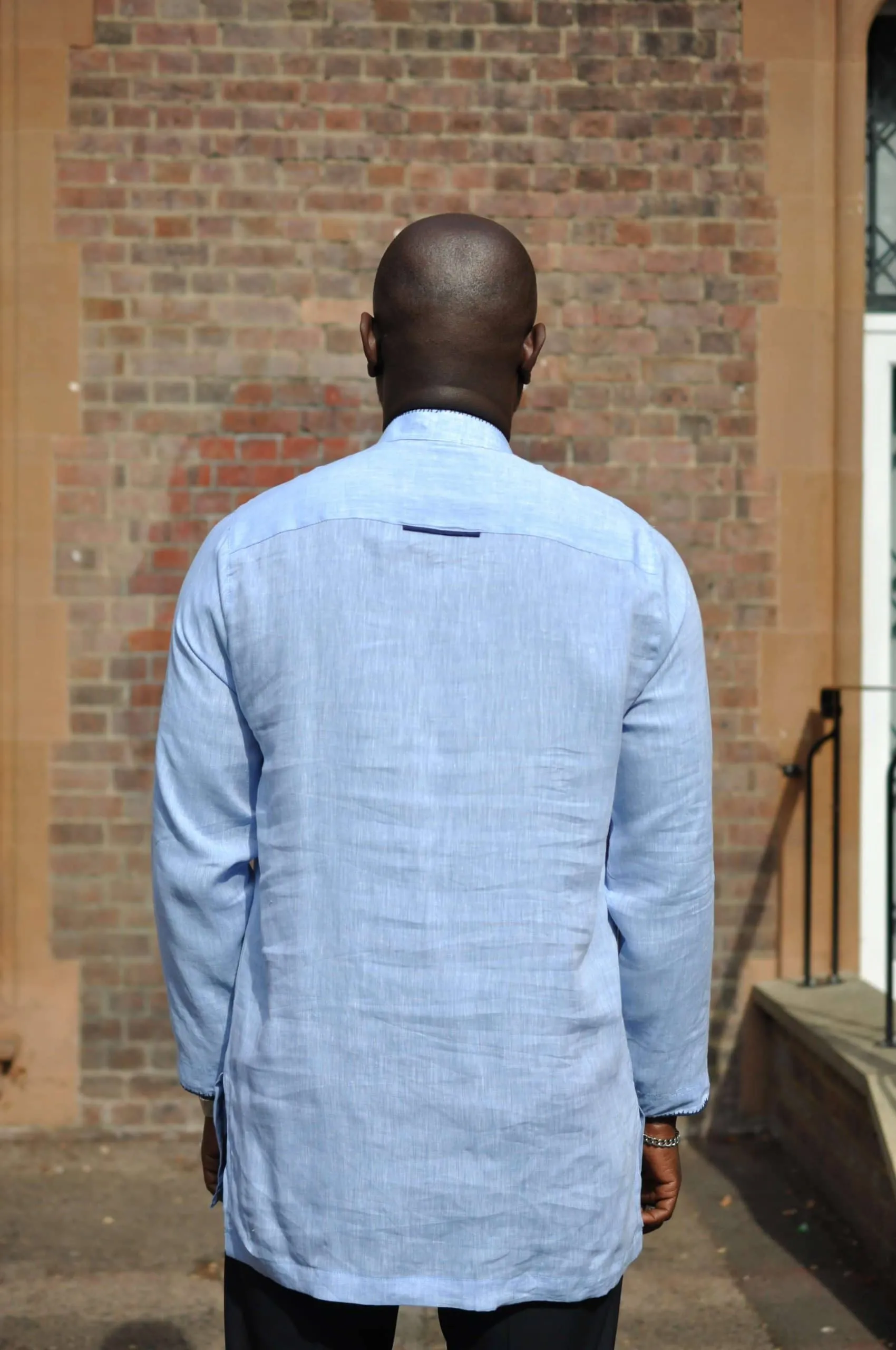 Dele Light Blue Long Sleeve Linen Polo Shirt - African Clothing Store | JT Aphrique