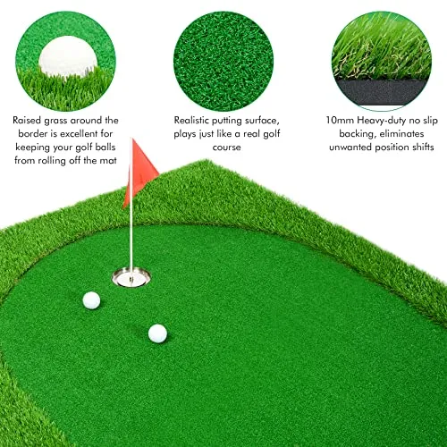 Deluxe Putting Green Bundle - 5x10 Foot Putting Green, Slope, Brush, Balls & Putter