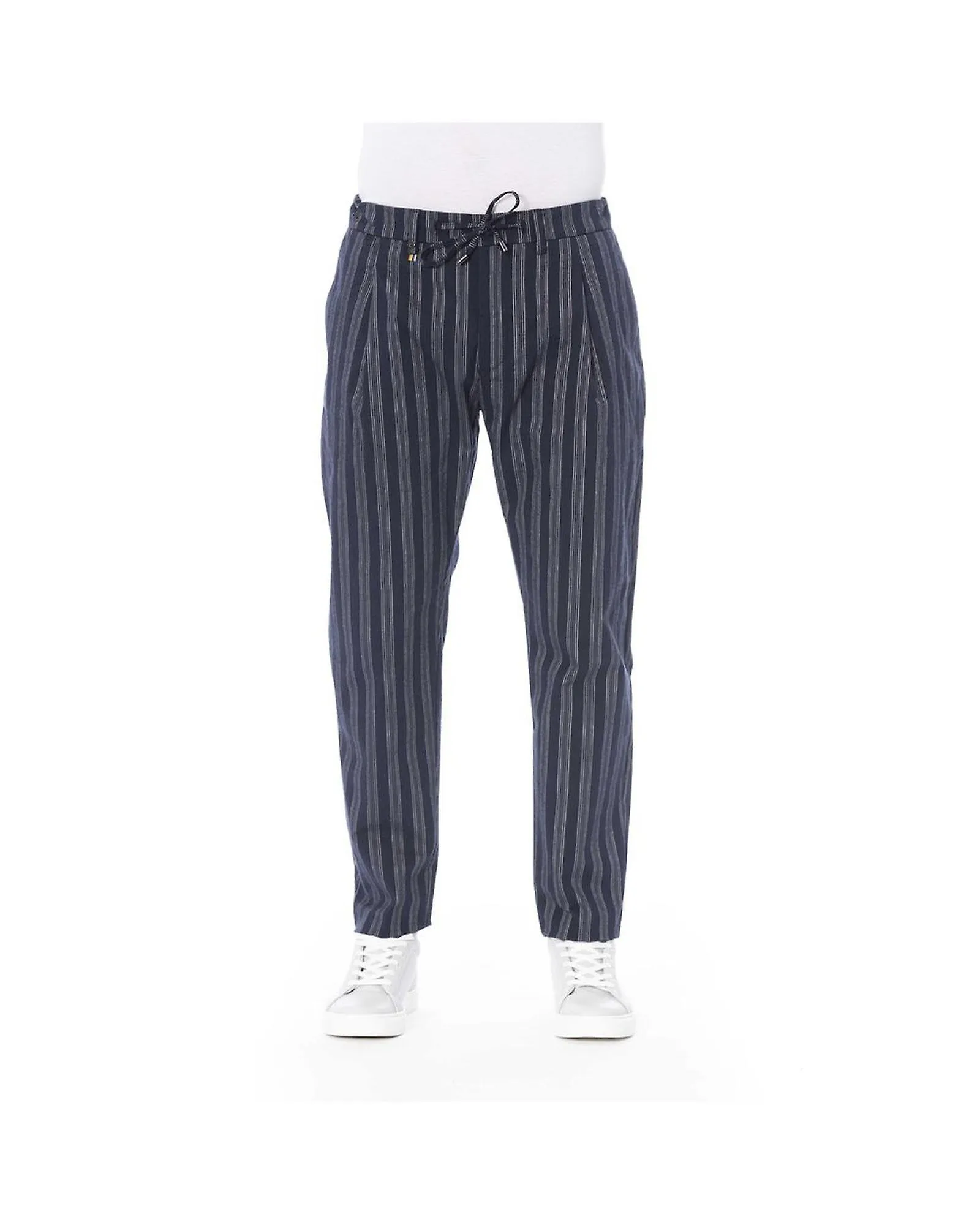 Distretto12 Striped Cotton Trousers with Lace Closure and Pockets