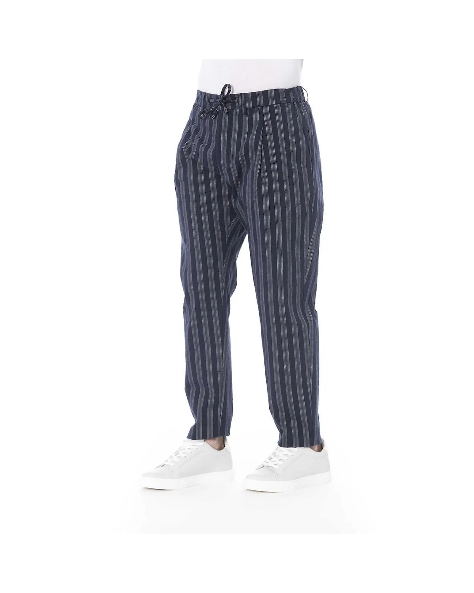 Distretto12 Striped Cotton Trousers with Lace Closure and Pockets