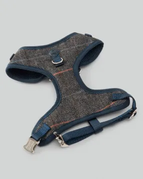 Grey Checked Herringbone Tweed Dog Harness