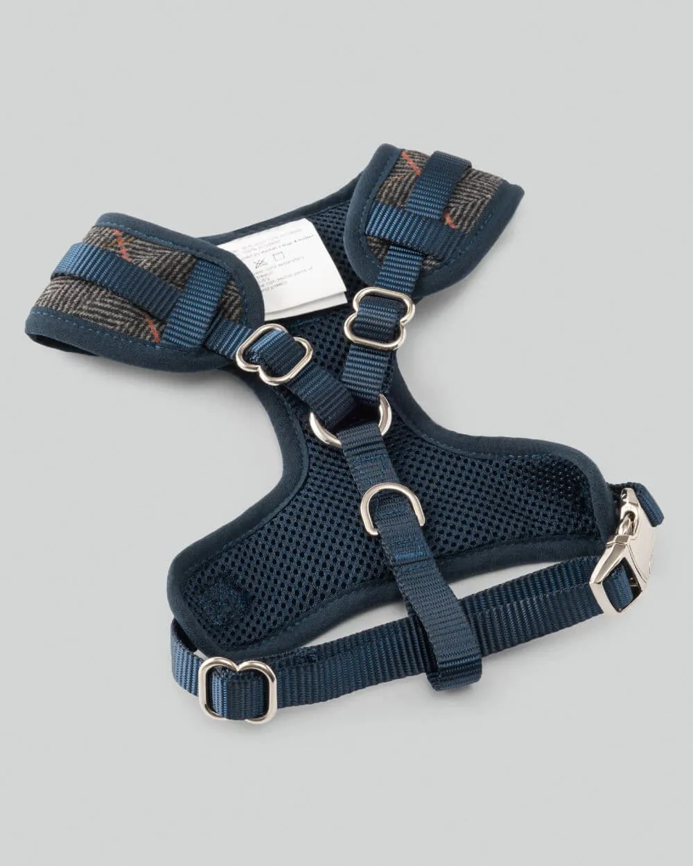 Grey Checked Herringbone Tweed Dog Harness