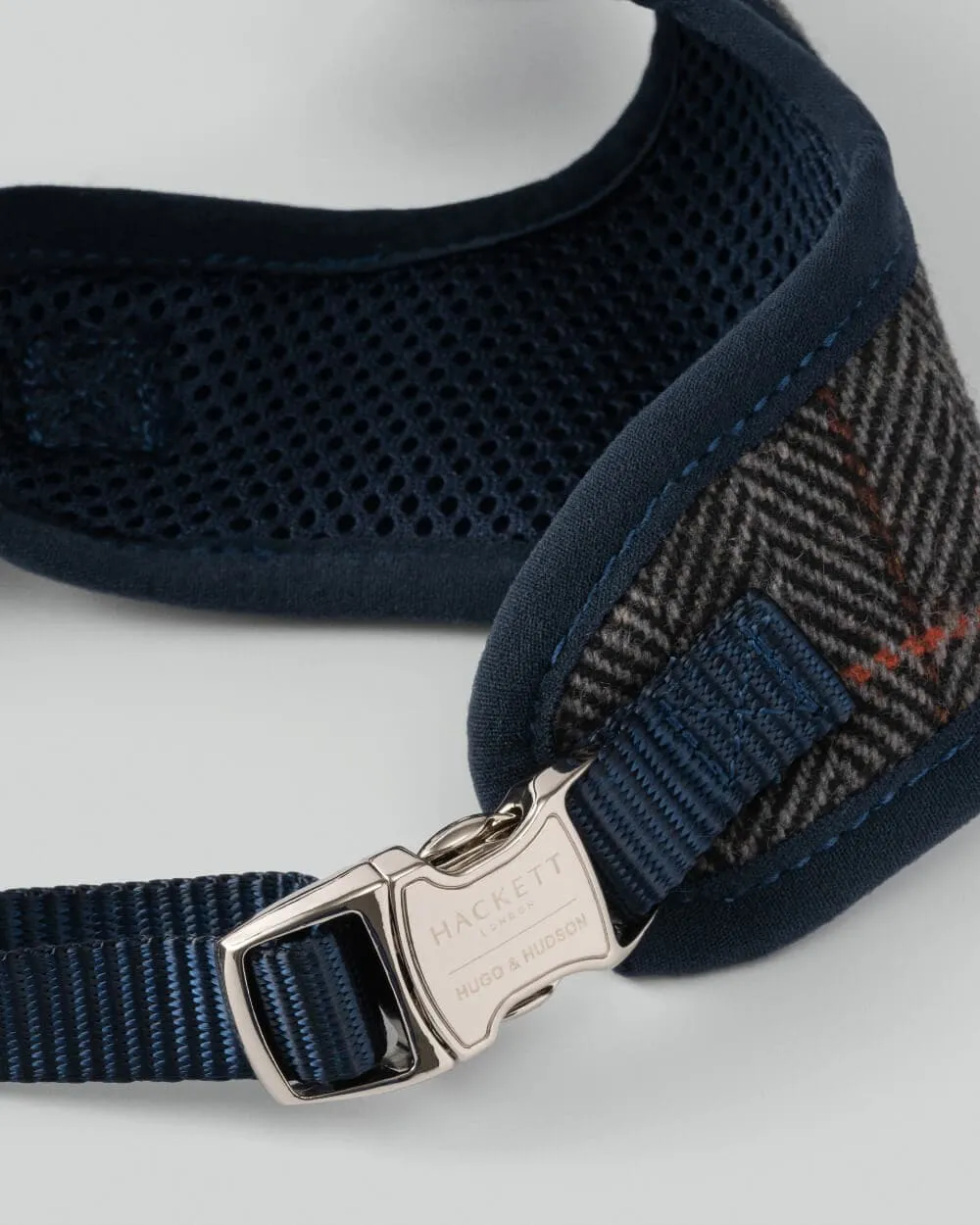 Grey Checked Herringbone Tweed Dog Harness