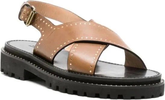 ISABEL MARANT Baem stud-detailed leather sandals Brown