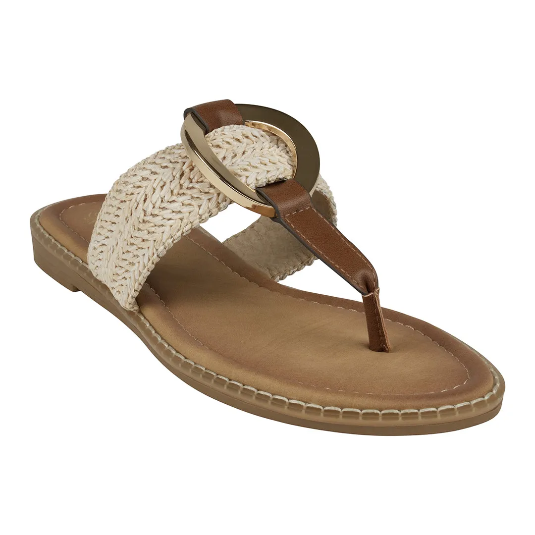 Jovie Natural Woven Hardware Thong Flat Sandals