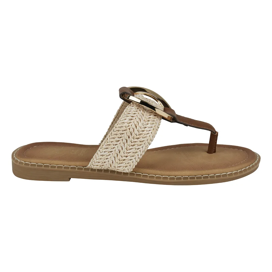 Jovie Natural Woven Hardware Thong Flat Sandals