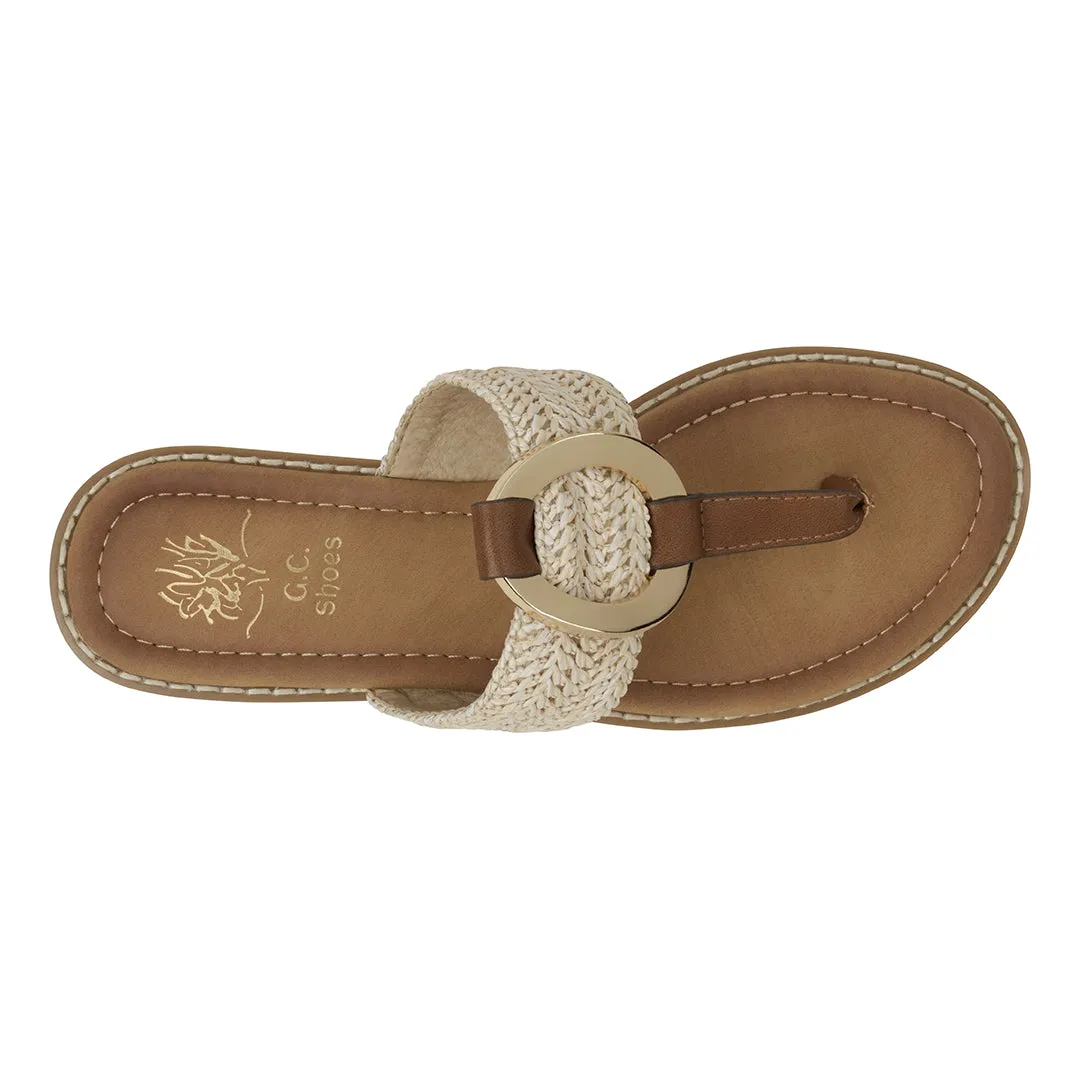 Jovie Natural Woven Hardware Thong Flat Sandals