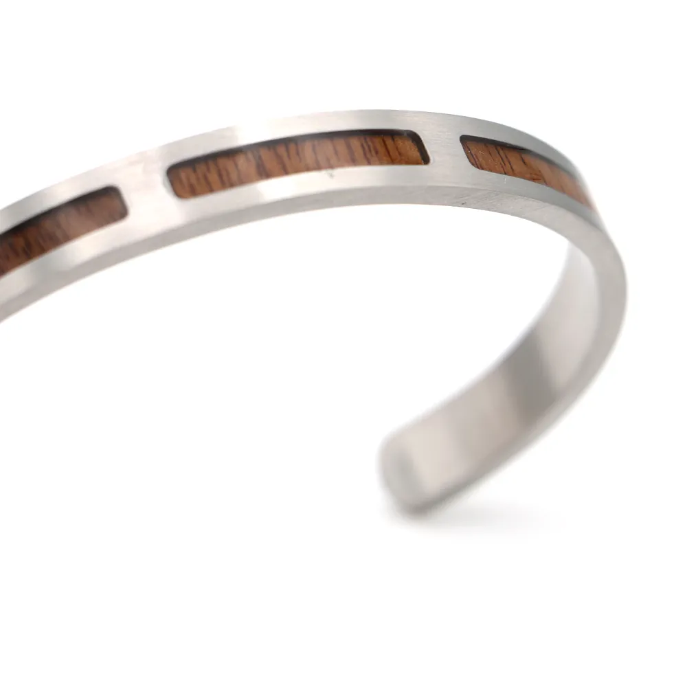 Koa Brushed Steel 3 Mountain Cuff