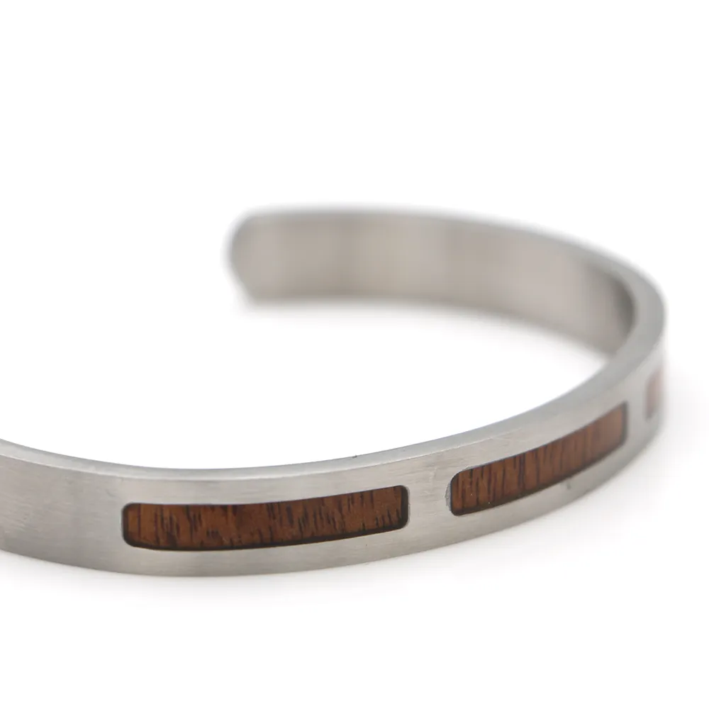 Koa Brushed Steel 3 Mountain Cuff