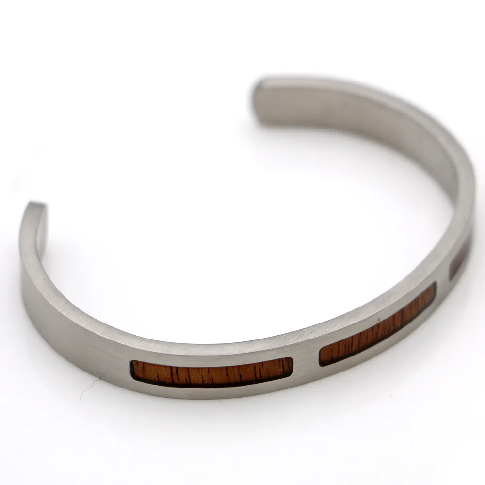 Koa Brushed Steel 3 Mountain Cuff