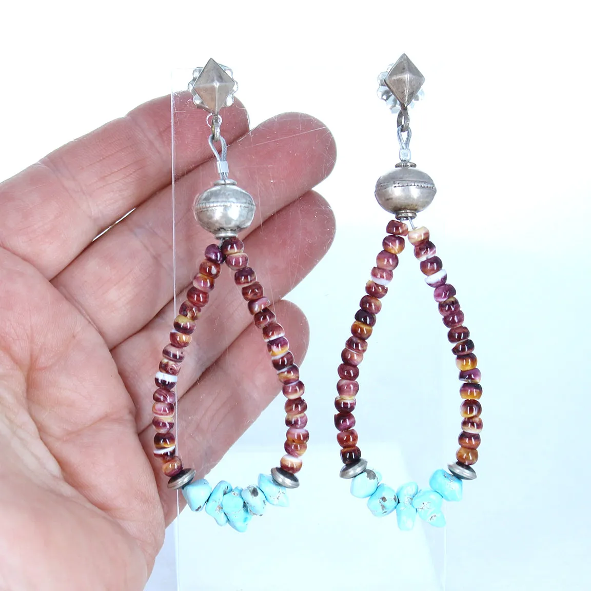 Lone Mountain Turquoise and Purple Spiny Oyster Earrings Sterling Jacla