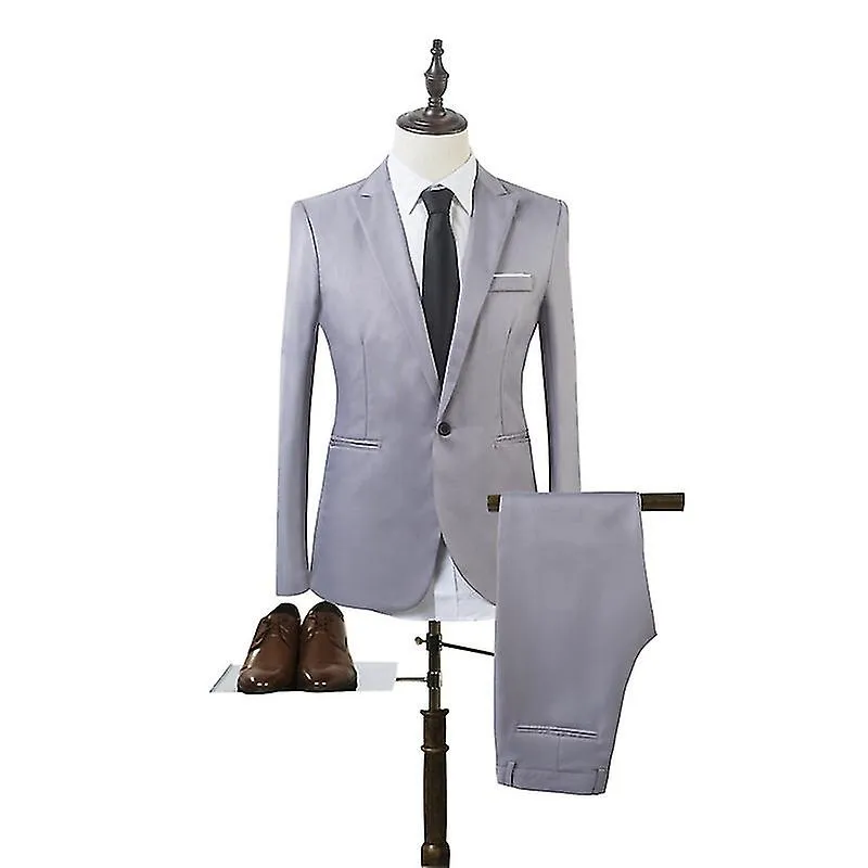 Men Business Formal Suit Set Slim Fit Wedding Blazer Coat + Pants 2 Piece Zh51-3