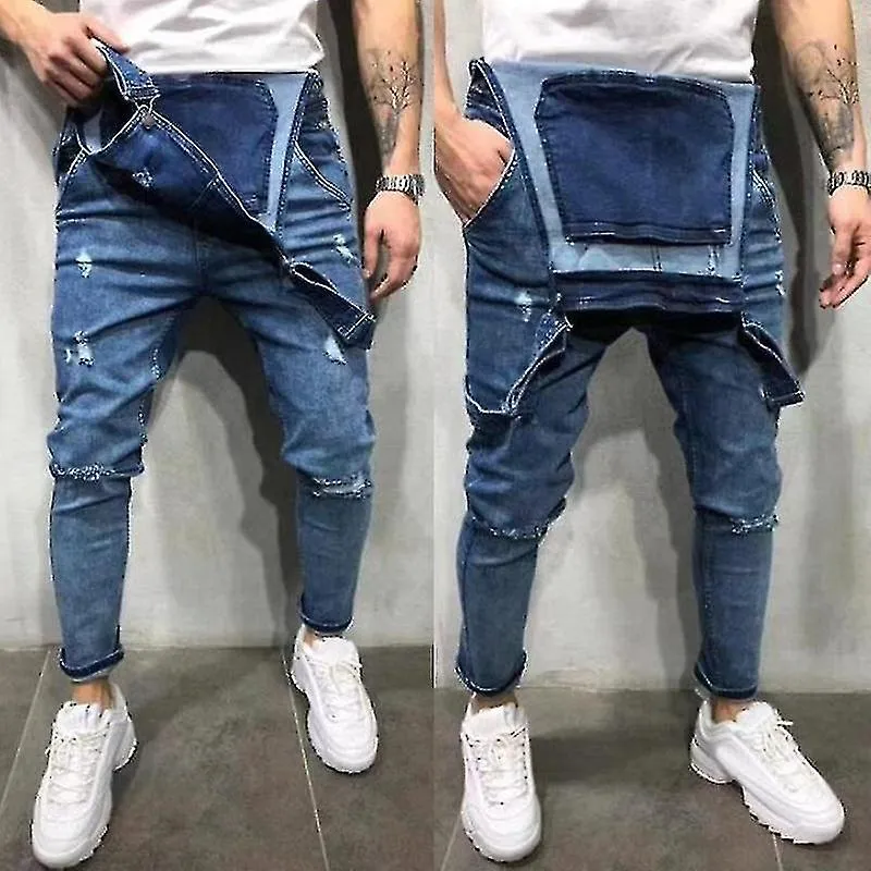 Men Ripped Jeans Pants Denim Dungarees Overalls Work Trousers Best Gift