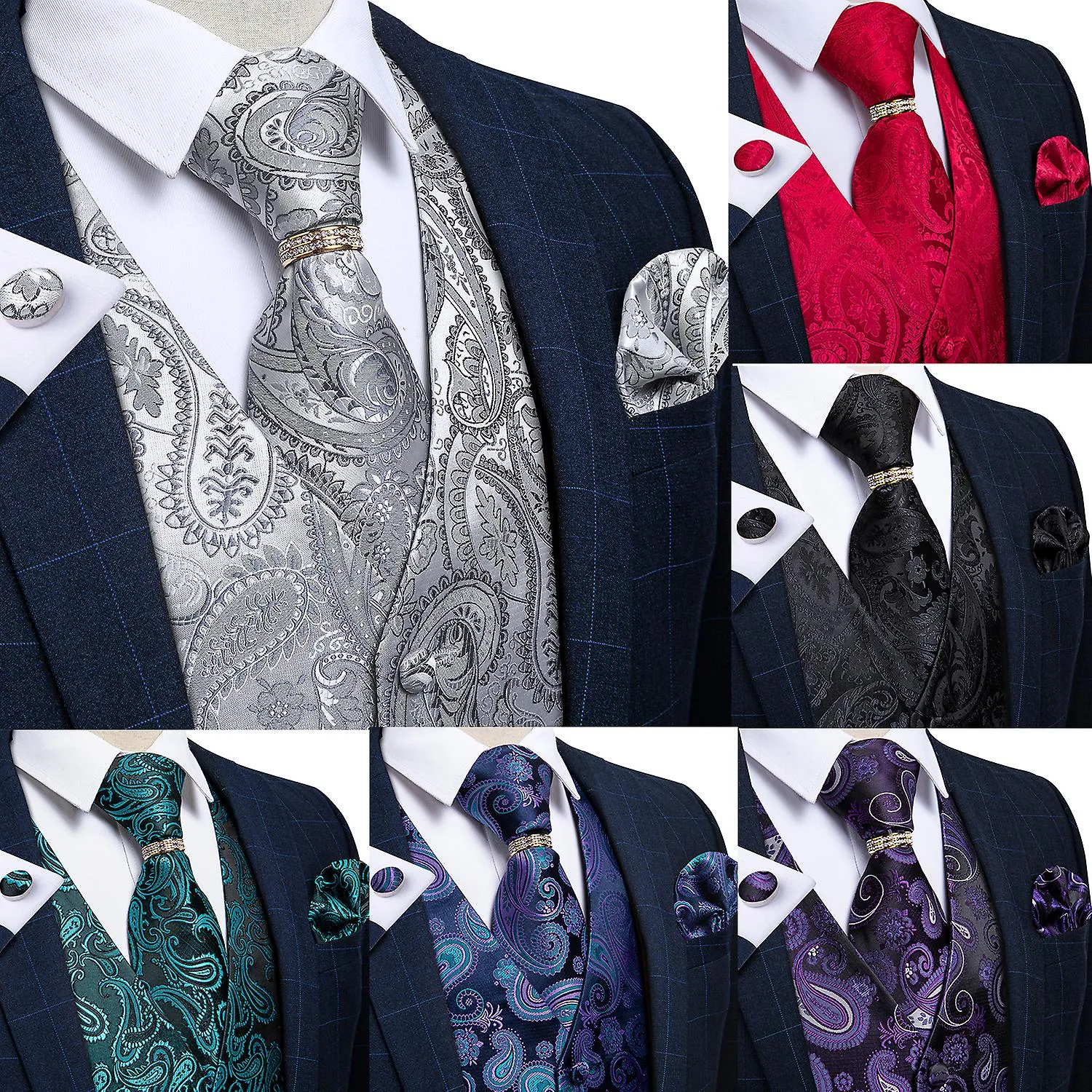 Men Vest Tie Set Classic Wedding Paisley Black Gold Paisley Tuxedo Suit Vest Formal Dress Male Waistcoat Sleeveless Vest Dibangu