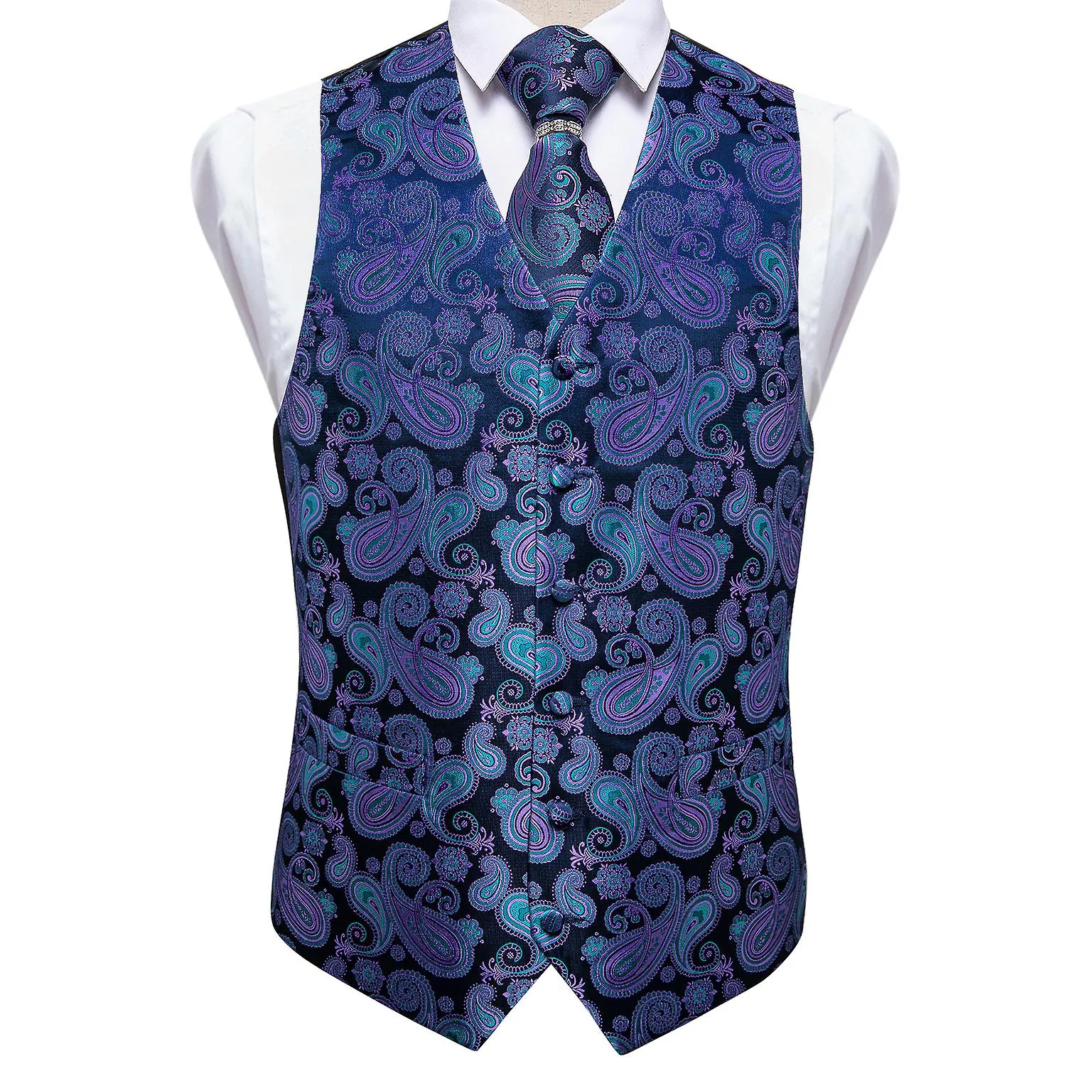 Men Vest Tie Set Classic Wedding Paisley Black Gold Paisley Tuxedo Suit Vest Formal Dress Male Waistcoat Sleeveless Vest Dibangu