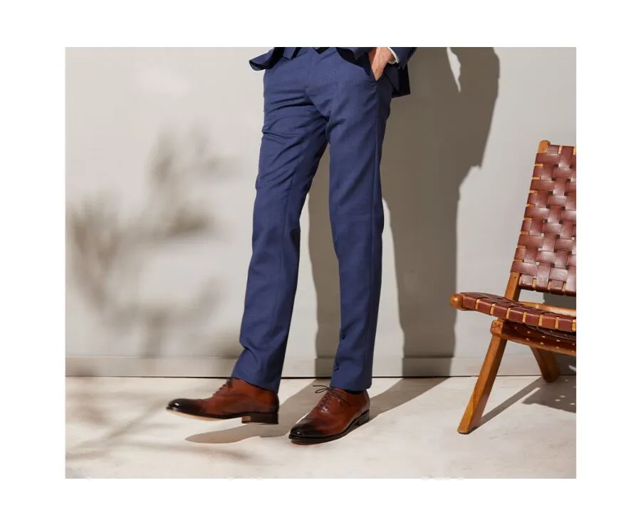 Men's Blue Melange Suit Trousers - LAZARE