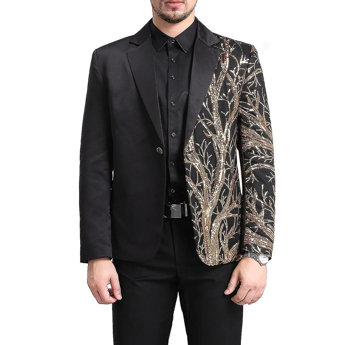 Men's 2-piece Prom Party Suits Gold Sequin Regular Wedding Suit