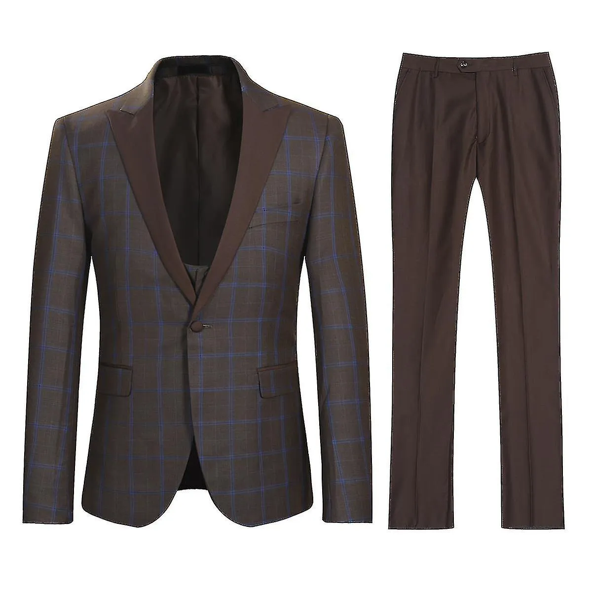 Mens 3-piece Peaked Lapel Plaid Wedding Suit (blazer + Trousers + Vest)