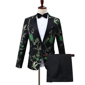 Mens Suits One Button Floral Blazer Wedding Suits Jacket And Pants