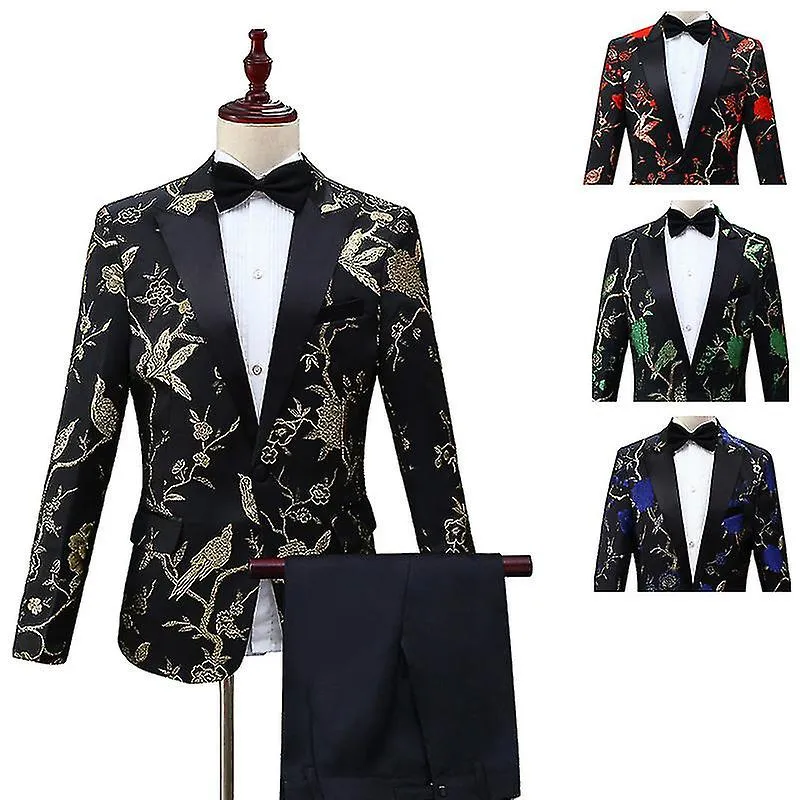 Mens Suits One Button Floral Blazer Wedding Suits Jacket And Pants