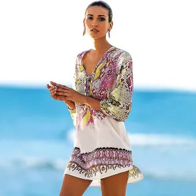 Mujer Boho Sarong Bikini Beach Cover Up Dress Swimwear Kaftan Beachwear